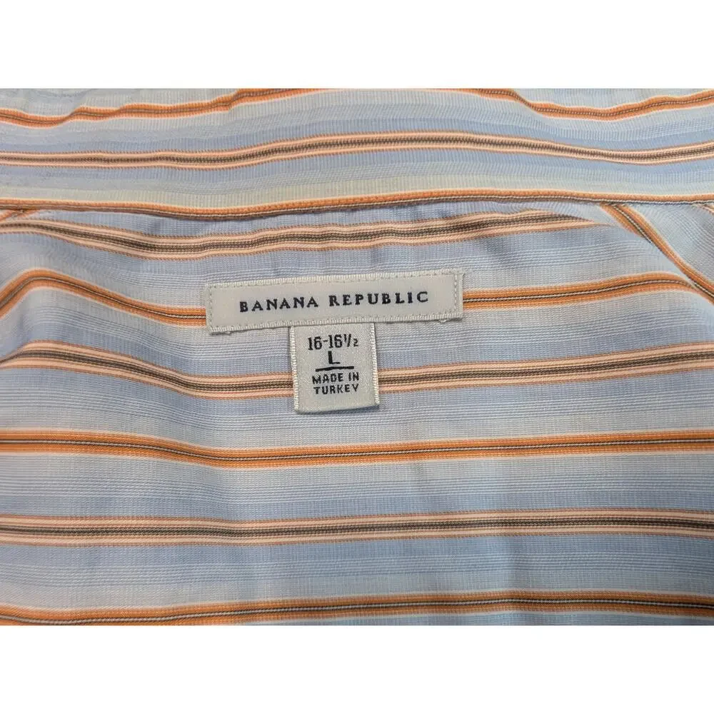 Men's Banana Republic Button-up Shirt, Blue/Orange - Size L 16-16 1/2
